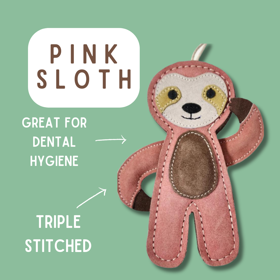 Tuff Toys Pet-friendly eco-sourced Sloth Dog Toy made of all: Pink