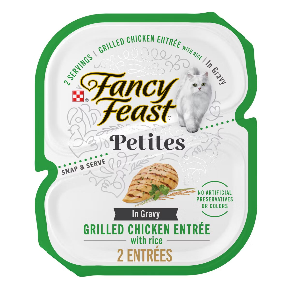 Fancy Feast Petites In Gravy Grilled Chicken with rice Entree Wet Cat Food, 24 Servings, 2.8 oz tray, CASE OF 12