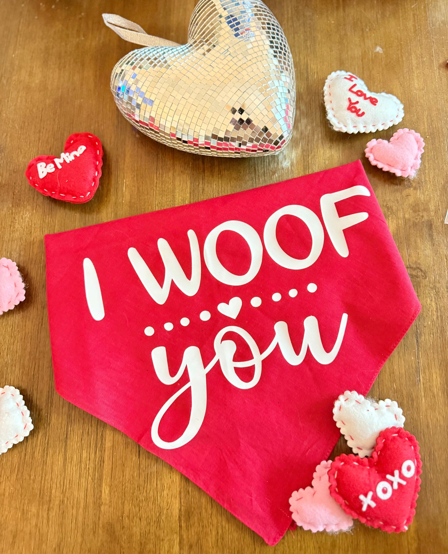 I WOOF YOU DOG BANDANA -RED (ONE SIZE)