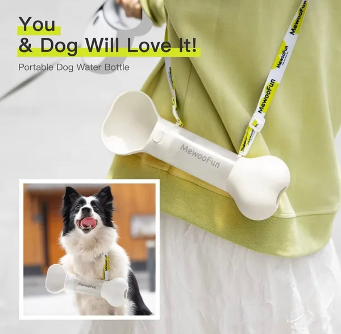 Portable Dog Bowls Feeders Mewoofun -White