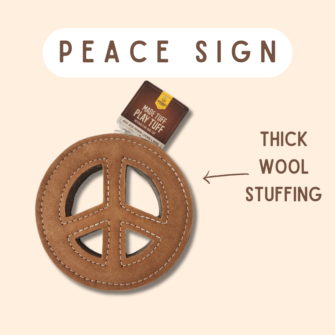 TUFF TOYS Leather Dog Toys made of Durable water buffalo lea: Peace Sign