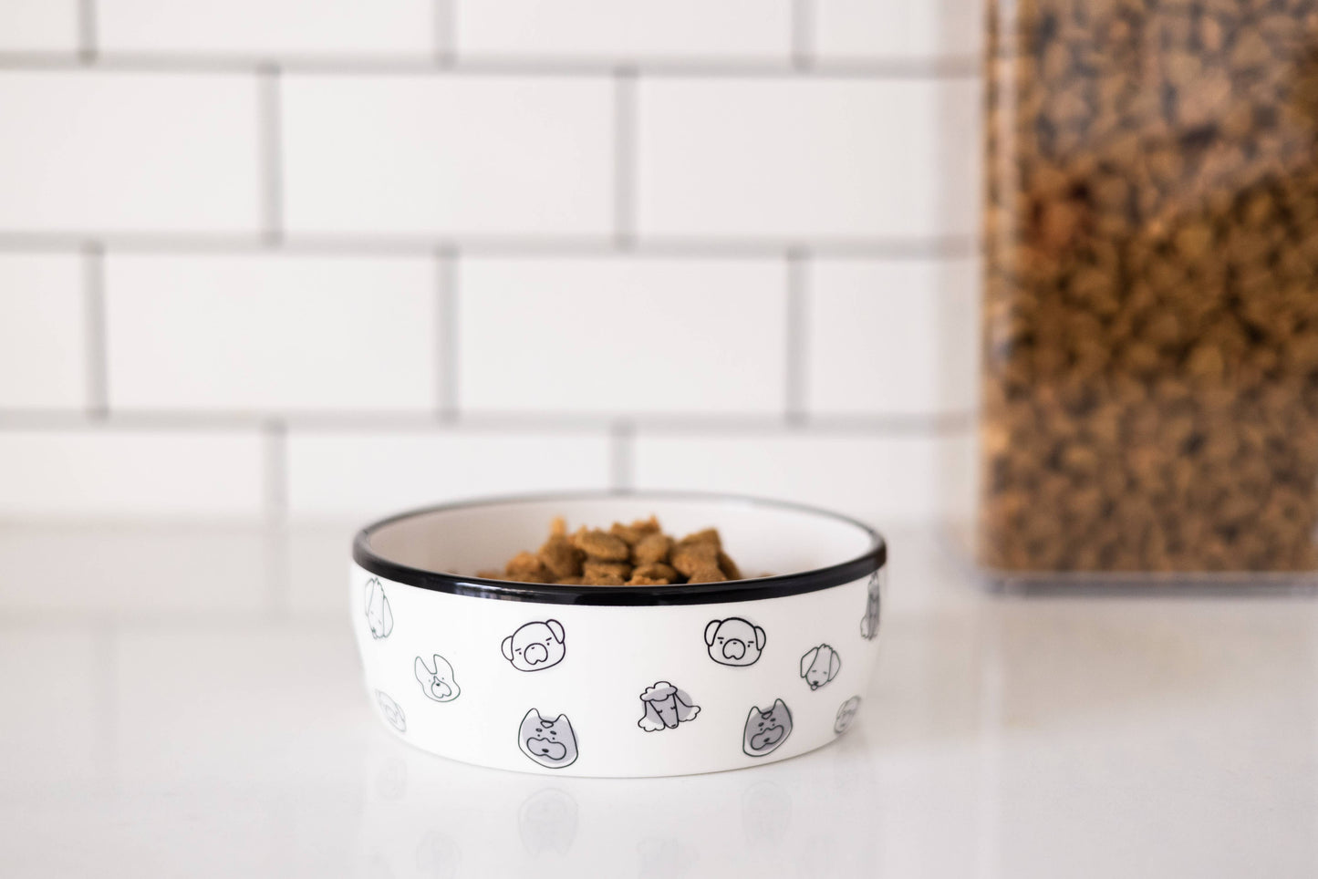 Dog Faces Pattern Ceramic Pet Bowl, Small/Medium
