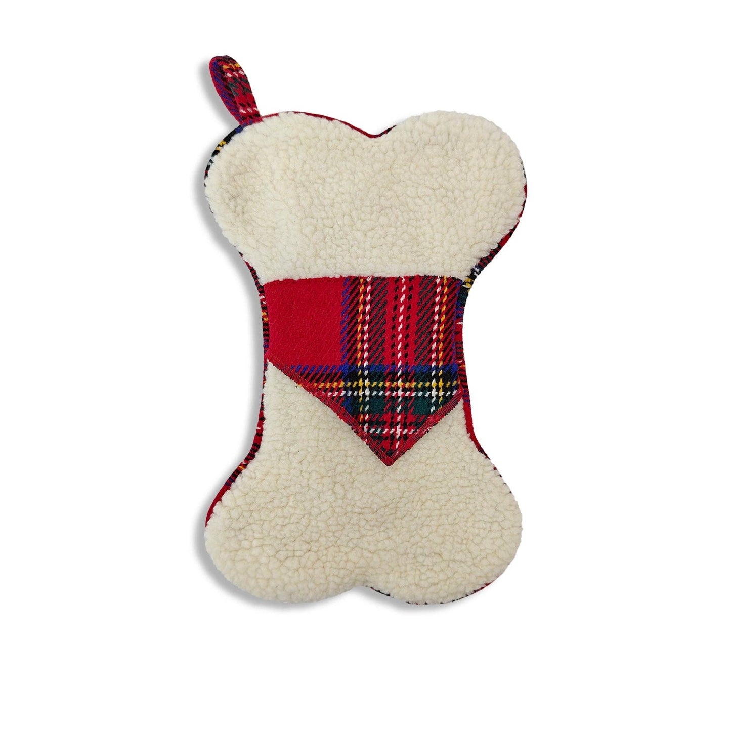 Bouclé Dog Bone Christmas Stocking with Woven Plaid Bandana