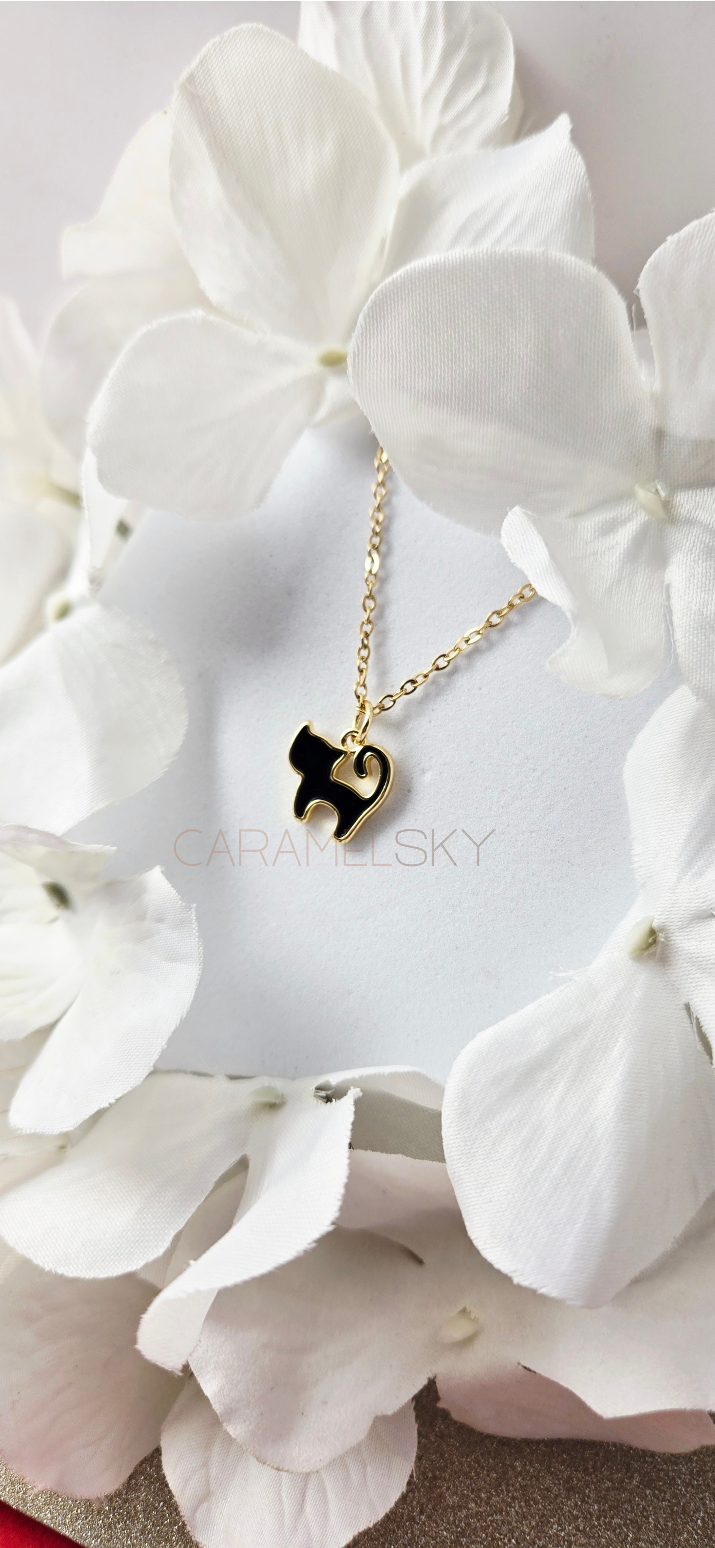 Minimalist Cat Necklace – 18K Gold Plated Pendant, Cat Lover: Black