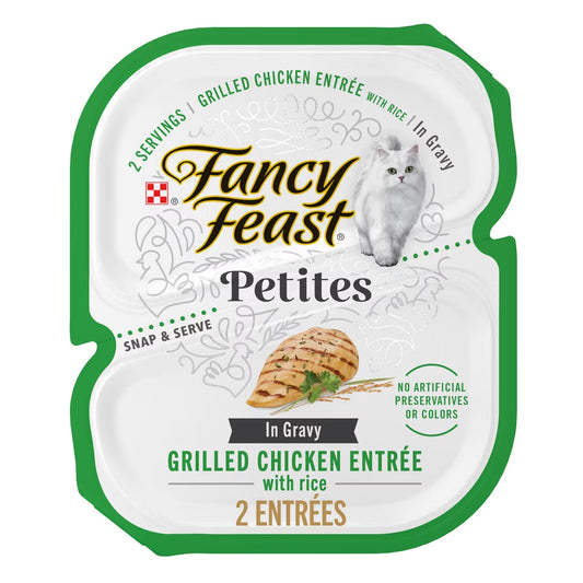 Fancy Feast Petites In Gravy Grilled Chicken with rice Entree Wet Cat Food, 24 Servings, 2.8 oz tray, CASE OF 12