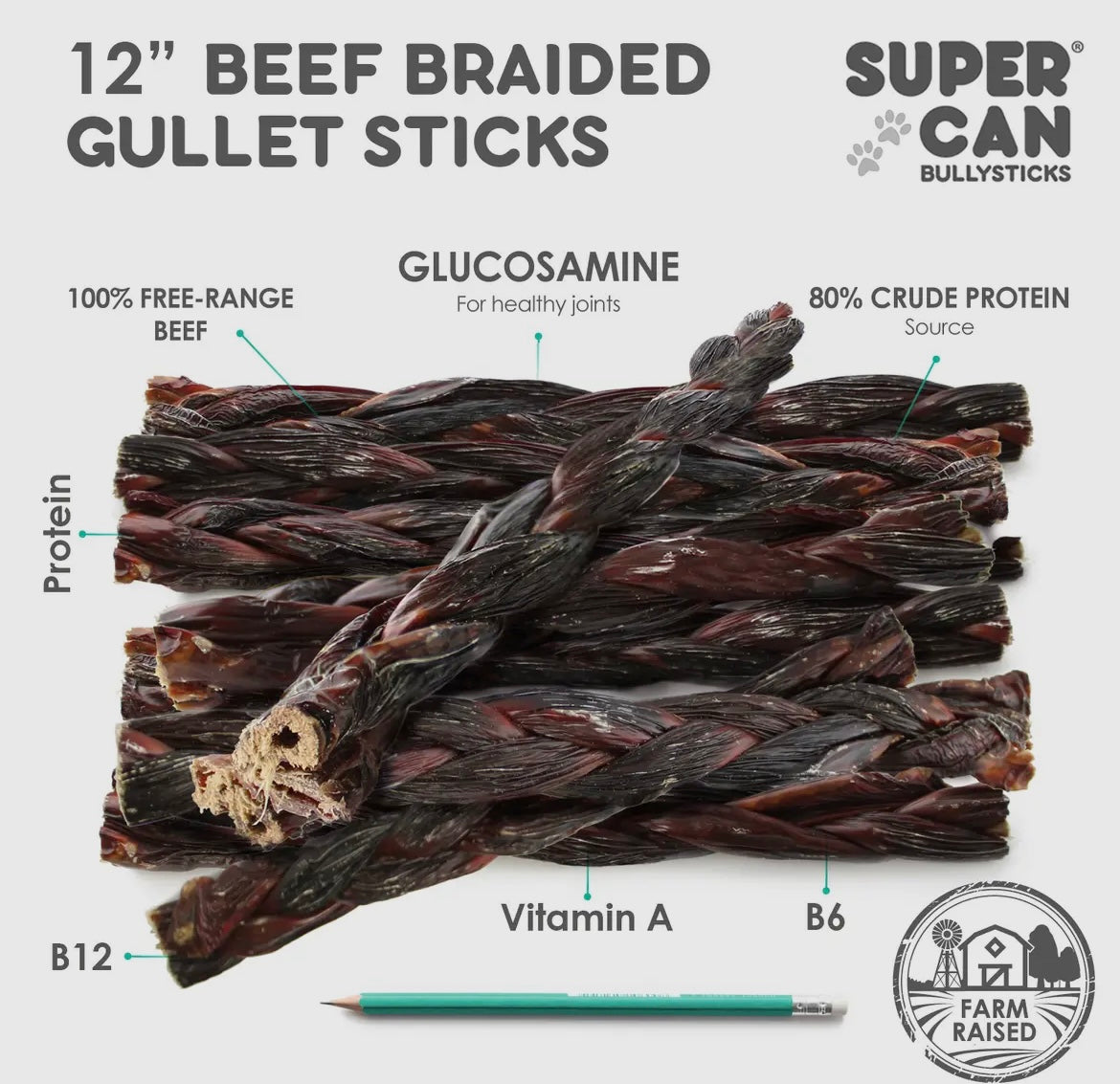 12" Braided Beef Gullet Sticks (Pack of 5)