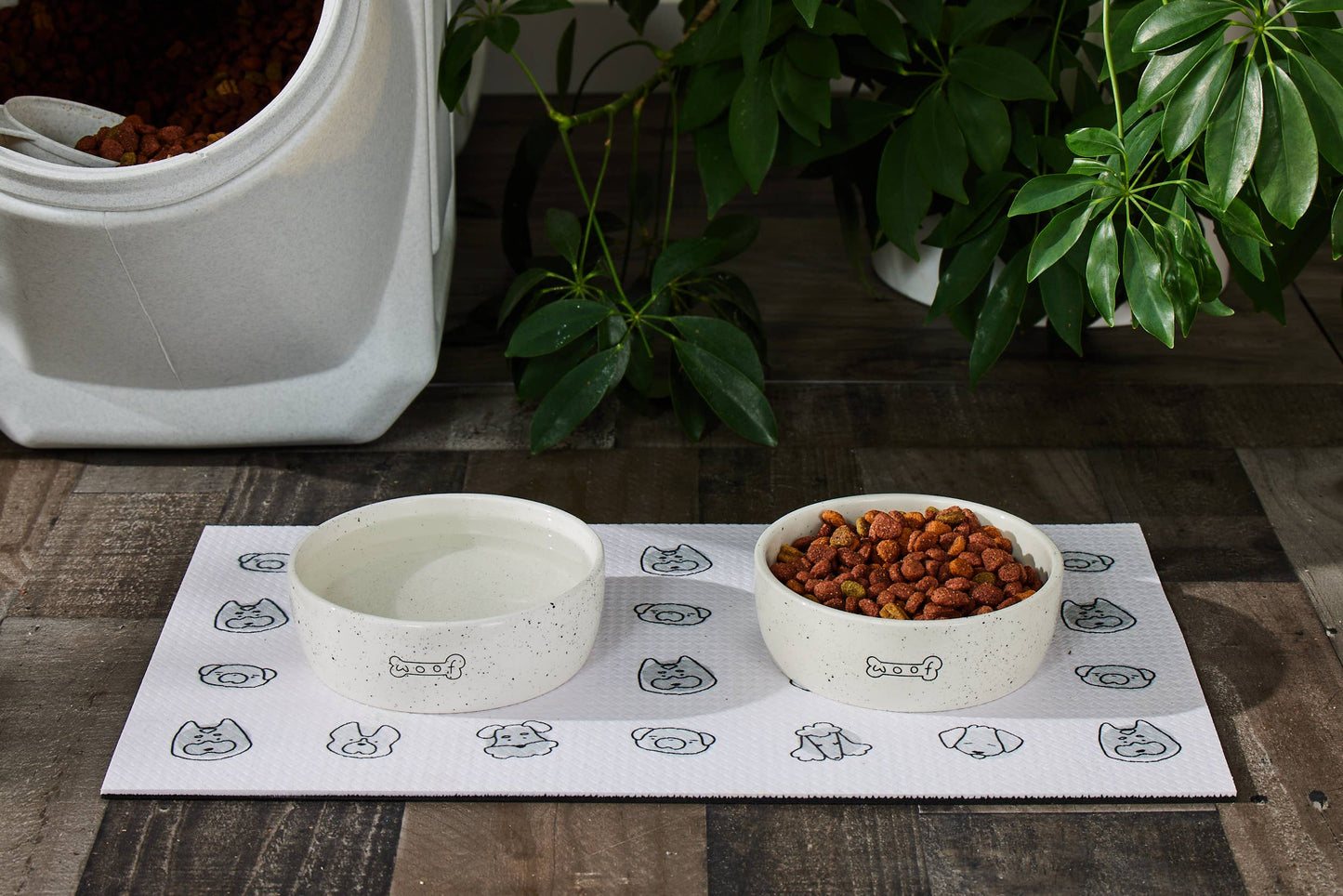 Woof Ceramic Dog Bowl, Water or Food Pet Dish, Medium