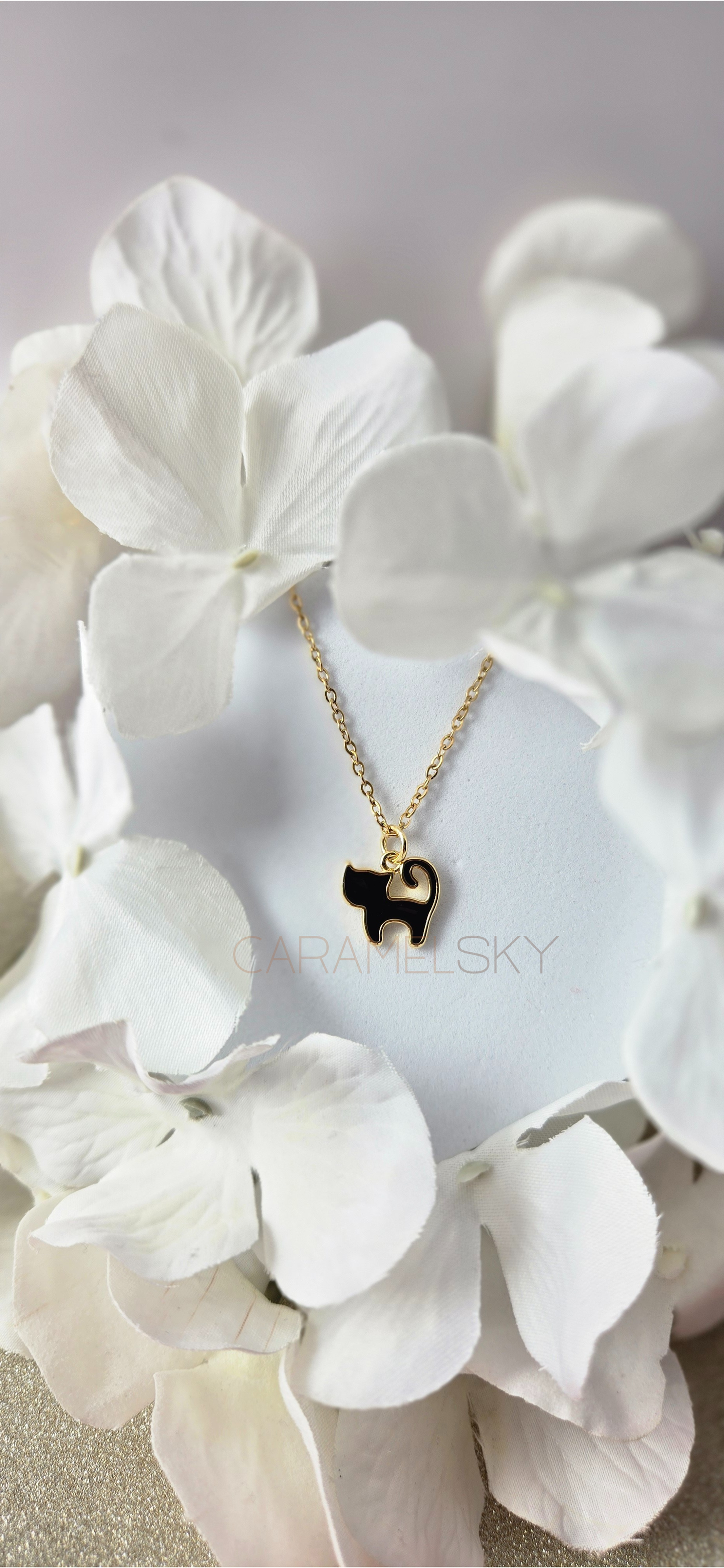 Minimalist Cat Necklace – 18K Gold Plated Pendant, Cat Lover: Black