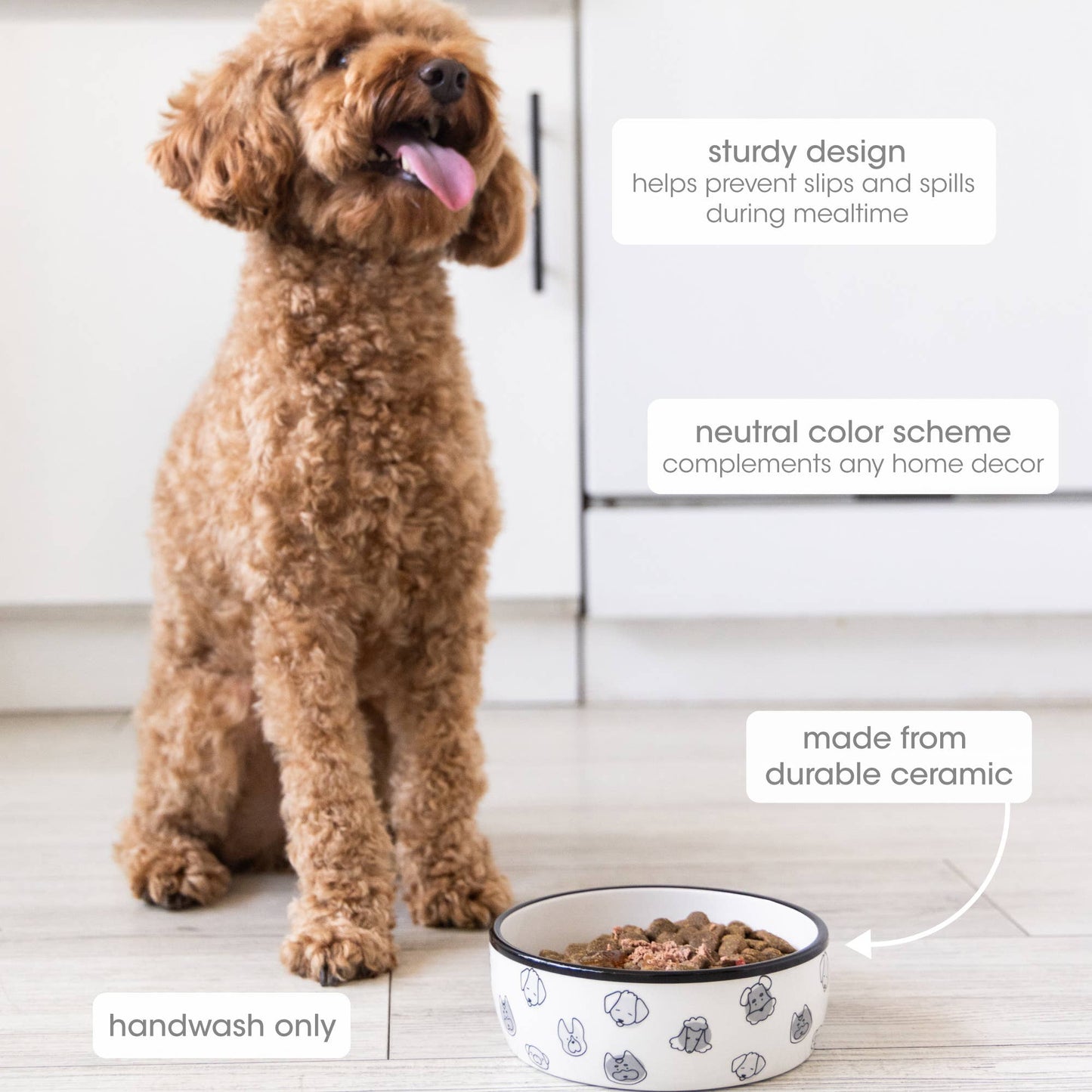 Dog Faces Pattern Ceramic Pet Bowl, Small/Medium