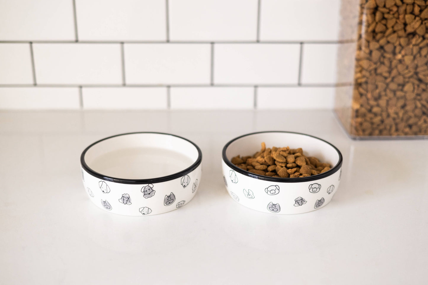 Dog Faces Pattern Ceramic Pet Bowl, Small/Medium