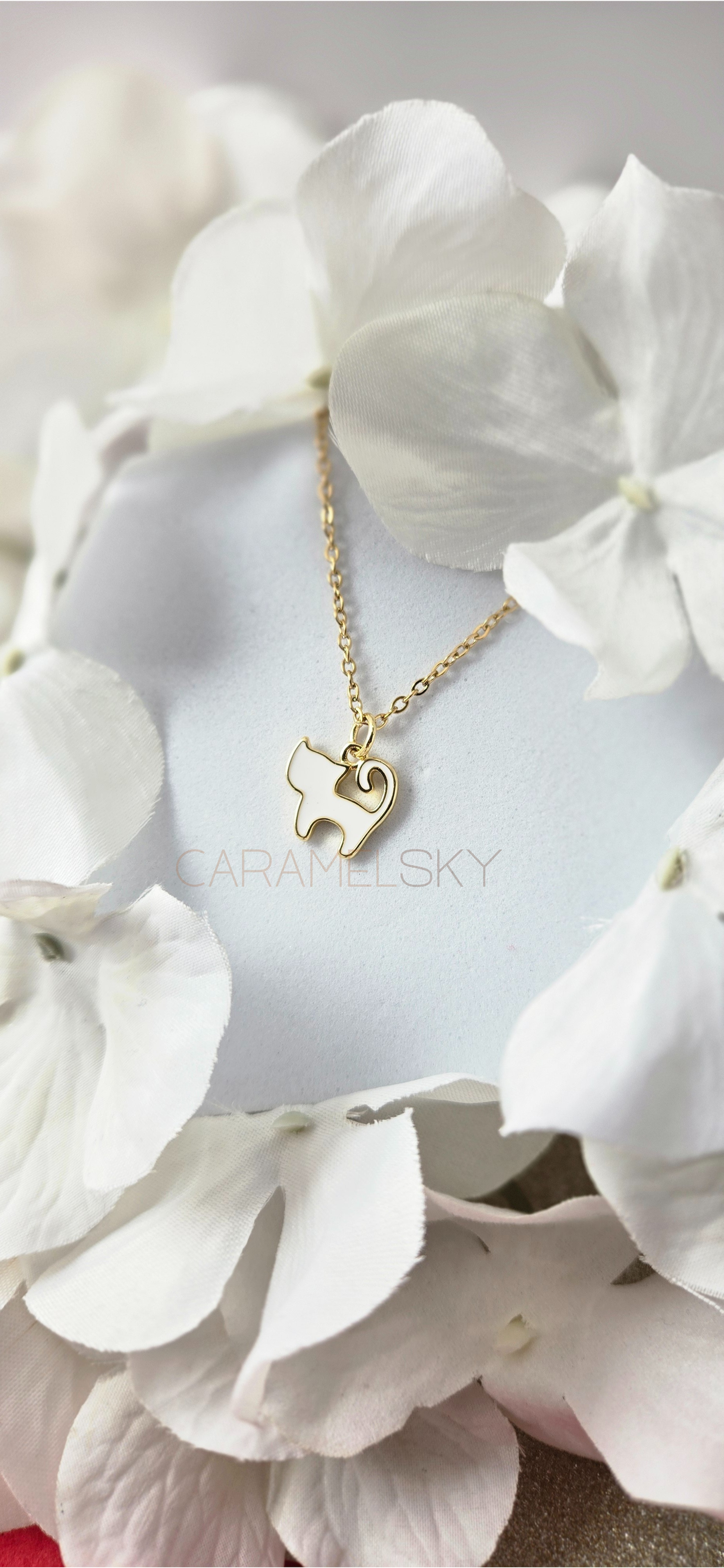 Minimalist Cat Necklace – 18K Gold Plated Pendant, Cat Lover: Black