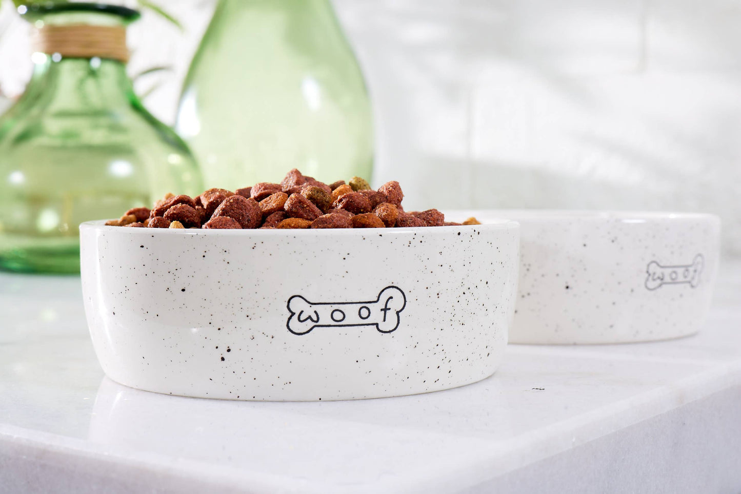 Woof Ceramic Dog Bowl, Water or Food Pet Dish, Medium