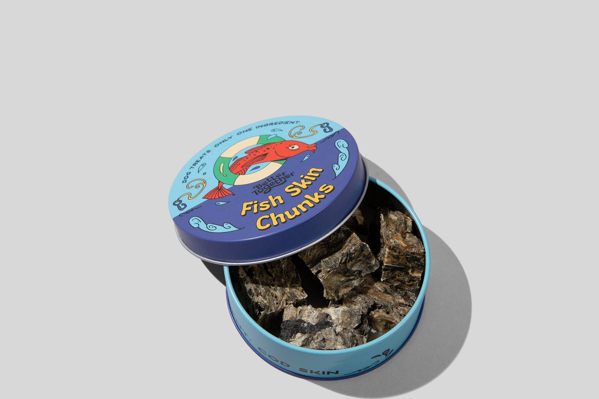 Dried Fish Skin Chunk Dog Treats - Tin Can
