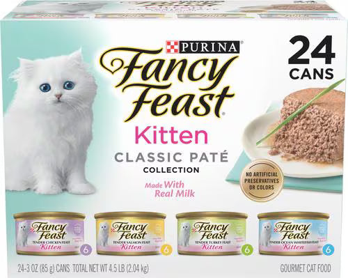 Fancy Feast Kitten Classic Pate Tender Poultry & Fish Variety Pack Canned Wet Cat Food 3-oz, case of 24